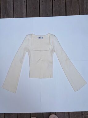 New Hollister Cream Ribbed Square-Neck Sweater